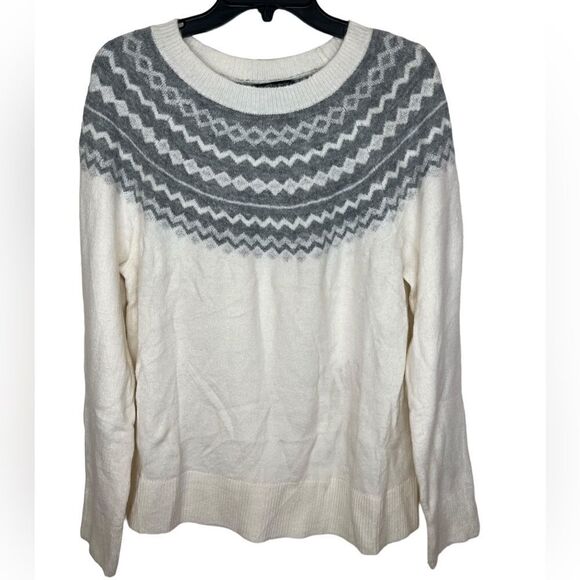 Banana Republic Factory Cream/Gray Fair Isle Long Sleeve Sweater Size Medium - Picture 1 of 11